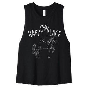 My Happy Place Horse Lover Equestrian Horseback Rider Women's Racerback Cropped Tank