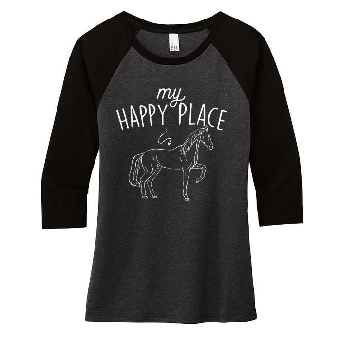 My Happy Place Horse Lover Equestrian Horseback Rider Women's Tri-Blend 3/4-Sleeve Raglan Shirt