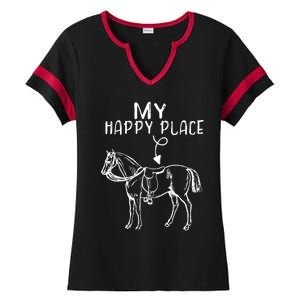 My Happy Place Horse Lover Horseback Riding Equestrian Gifts Ladies Halftime Notch Neck Tee