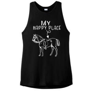 My Happy Place Horse Lover Horseback Riding Equestrian Gifts Ladies PosiCharge Tri-Blend Wicking Tank