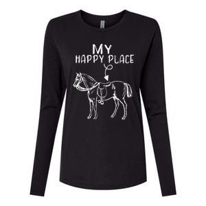 My Happy Place Horse Lover Horseback Riding Equestrian Gifts Womens Cotton Relaxed Long Sleeve T-Shirt