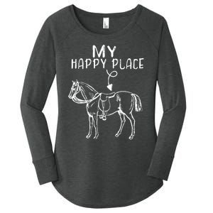 My Happy Place Horse Lover Horseback Riding Equestrian Gifts Women's Perfect Tri Tunic Long Sleeve Shirt