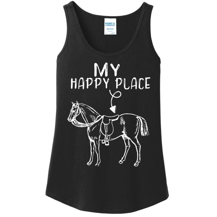 My Happy Place Horse Lover Horseback Riding Equestrian Gifts Ladies Essential Tank