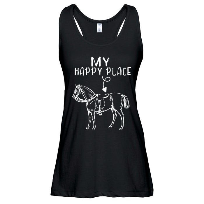 My Happy Place Horse Lover Horseback Riding Equestrian Gifts Ladies Essential Flowy Tank