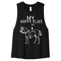 My Happy Place Horse Lover Horseback Riding Equestrian Gifts Women's Racerback Cropped Tank