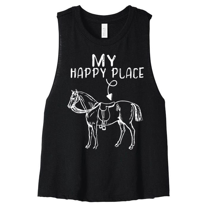 My Happy Place Horse Lover Horseback Riding Equestrian Gifts Women's Racerback Cropped Tank