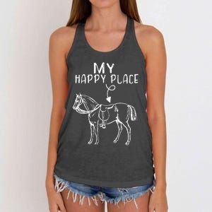 My Happy Place Horse Lover Horseback Riding Equestrian Gifts Women's Knotted Racerback Tank