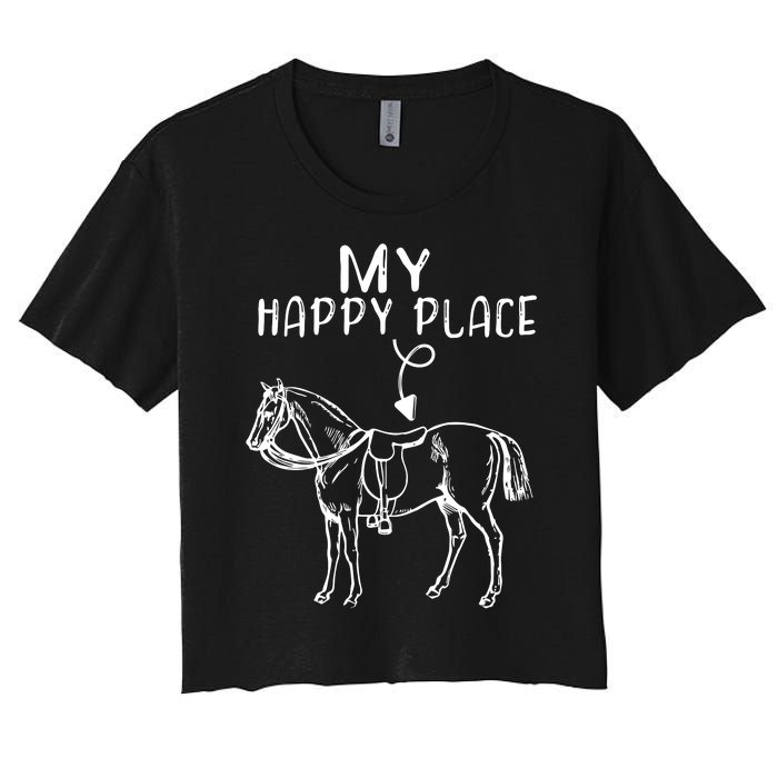 My Happy Place Horse Lover Horseback Riding Equestrian Gifts Women's Crop Top Tee