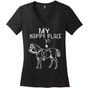 My Happy Place Horse Lover Horseback Riding Equestrian Gifts Women's V-Neck T-Shirt