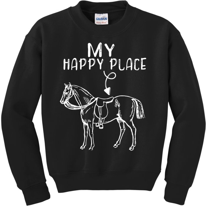 My Happy Place Horse Lover Horseback Riding Equestrian Gifts Kids Sweatshirt