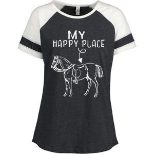 My Happy Place Horse Lover Horseback Riding Equestrian Gifts Enza Ladies Jersey Colorblock Tee