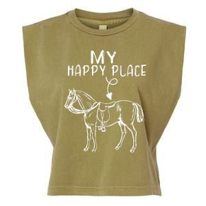 My Happy Place Horse Lover Horseback Riding Equestrian Gifts Garment-Dyed Women's Muscle Tee