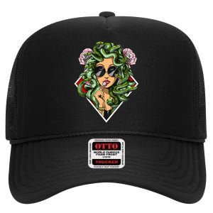 Medusa Hippie Psychedelic Snakes Greek Mythology High Crown Mesh Back Trucker Hat