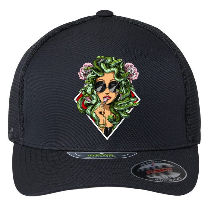 Medusa Hippie Psychedelic Snakes Greek Mythology Flexfit Unipanel Trucker Cap