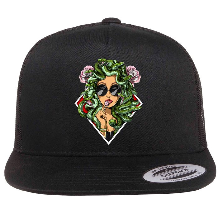 Medusa Hippie Psychedelic Snakes Greek Mythology Flat Bill Trucker Hat