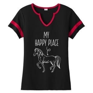 My Happy Place Horse Lover Funny Gift Horseback Riding Equestrian Meaningful Gif Ladies Halftime Notch Neck Tee