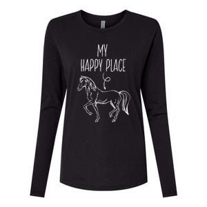 My Happy Place Horse Lover Funny Gift Horseback Riding Equestrian Meaningful Gif Womens Cotton Relaxed Long Sleeve T-Shirt