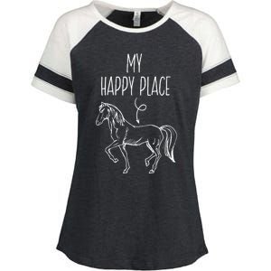 My Happy Place Horse Lover Funny Gift Horseback Riding Equestrian Meaningful Gif Enza Ladies Jersey Colorblock Tee