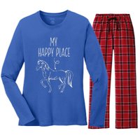 My Happy Place Horse Lover Funny Gift Horseback Riding Equestrian Meaningful Gif Women's Long Sleeve Flannel Pajama Set 