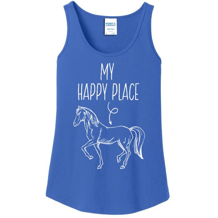 My Happy Place Horse Lover Funny Gift Horseback Riding Equestrian Meaningful Gif Ladies Essential Tank