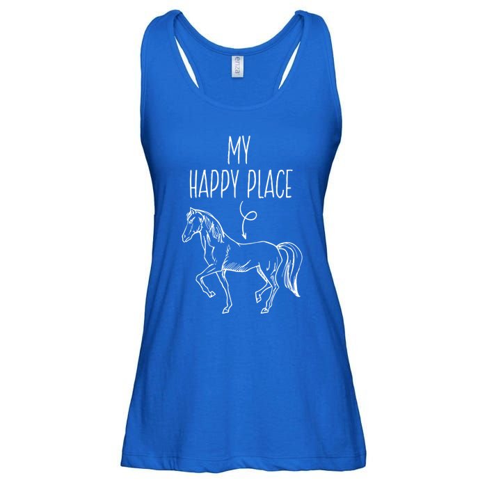 My Happy Place Horse Lover Funny Gift Horseback Riding Equestrian Meaningful Gif Ladies Essential Flowy Tank