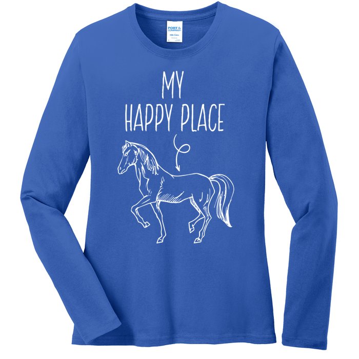 My Happy Place Horse Lover Funny Gift Horseback Riding Equestrian Meaningful Gif Ladies Long Sleeve Shirt