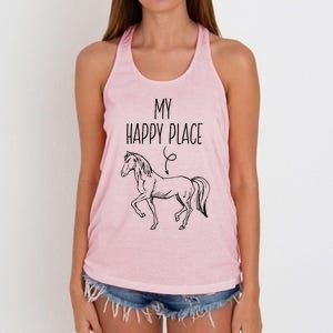 My Happy Place Horse Lover Funny Gift Horseback Riding Equestrian Meaningful Gif Women's Knotted Racerback Tank