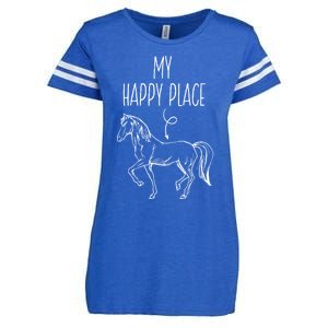 My Happy Place Horse Lover Funny Gift Horseback Riding Equestrian Meaningful Gif Enza Ladies Jersey Football T-Shirt