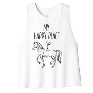 My Happy Place Horse Lover Funny Gift Horseback Riding Equestrian Meaningful Gif Women's Racerback Cropped Tank