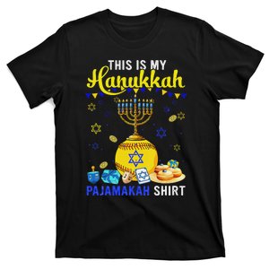 My Hanukkah Pajama Softball Player Jewish Menorah T-Shirt