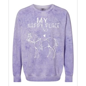 My Happy Place Horse Lover Horseback Riding Equestrian Gifts Colorblast Crewneck Sweatshirt