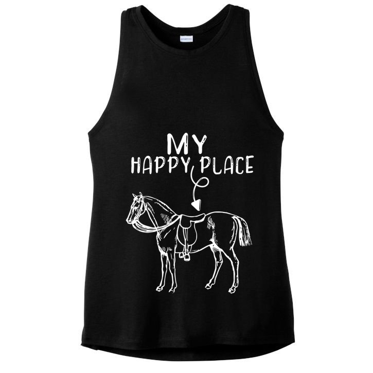 My Happy Place Horse Lover Horseback Riding Equestrian Gift Ladies PosiCharge Tri-Blend Wicking Tank