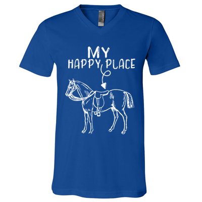 My Happy Place Horse Lover Horseback Riding Equestrian Gift V-Neck T-Shirt