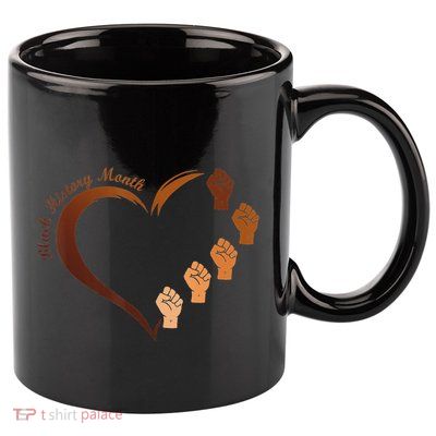 Melanin Heart Power Fist Black History Month BLM African 11oz C Handle Ceramic Mug