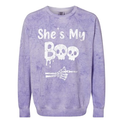 Matching Halloween Pajama Couples She’S My Boo Skull Face Colorblast Crewneck Sweatshirt