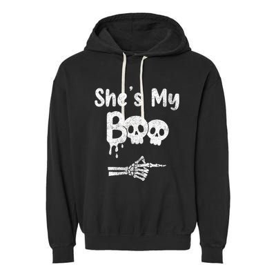 Matching Halloween Pajama Couples She’S My Boo Skull Face Garment-Dyed Fleece Hoodie