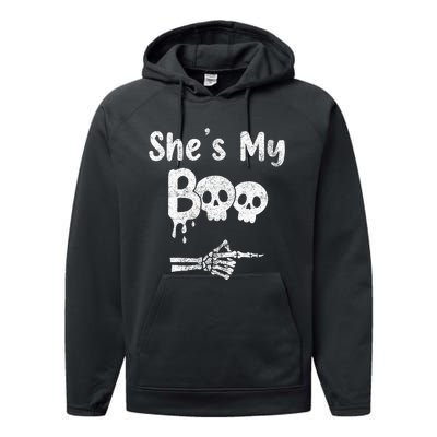 Matching Halloween Pajama Couples She’S My Boo Skull Face Performance Fleece Hoodie