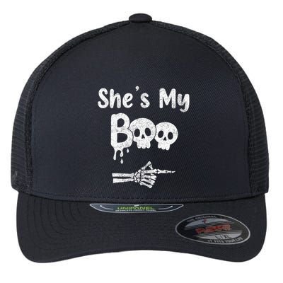 Matching Halloween Pajama Couples She’S My Boo Skull Face Flexfit Unipanel Trucker Cap