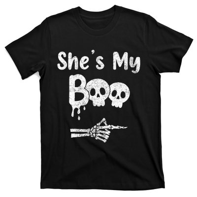 Matching Halloween Pajama Couples She’S My Boo Skull Face T-Shirt