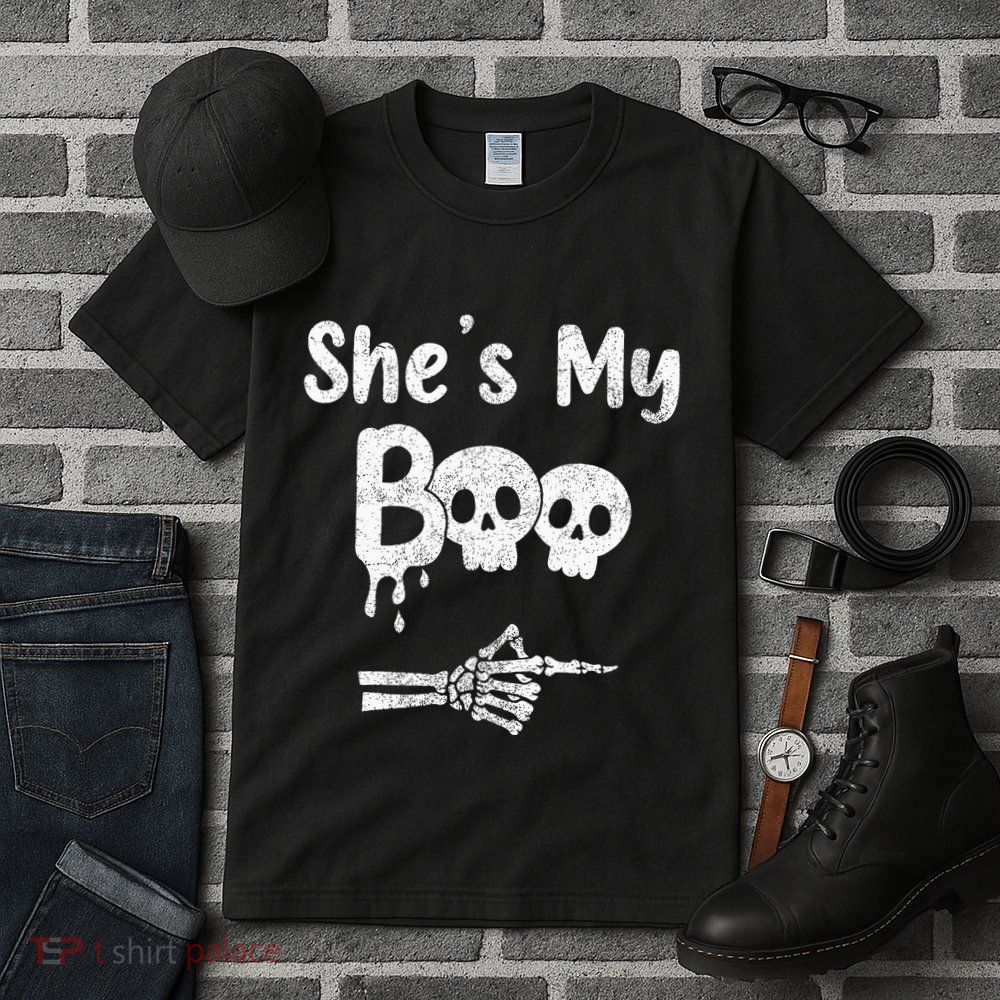 Matching Halloween Pajama Couples She’S My Boo Skull Face Tall T-Shirt