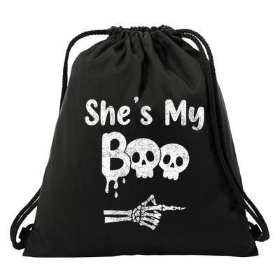 Matching Halloween Pajama Couples She’S My Boo Skull Face Drawstring Bag