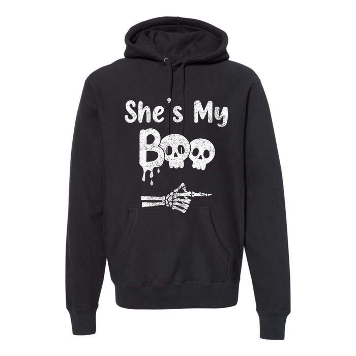 Matching Halloween Pajama Couples She’S My Boo Skull Face Premium Hoodie