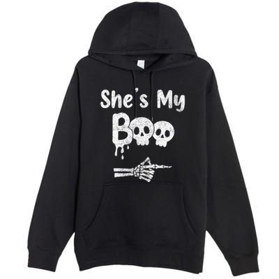 Matching Halloween Pajama Couples She’S My Boo Skull Face Premium Pullover Hoodie