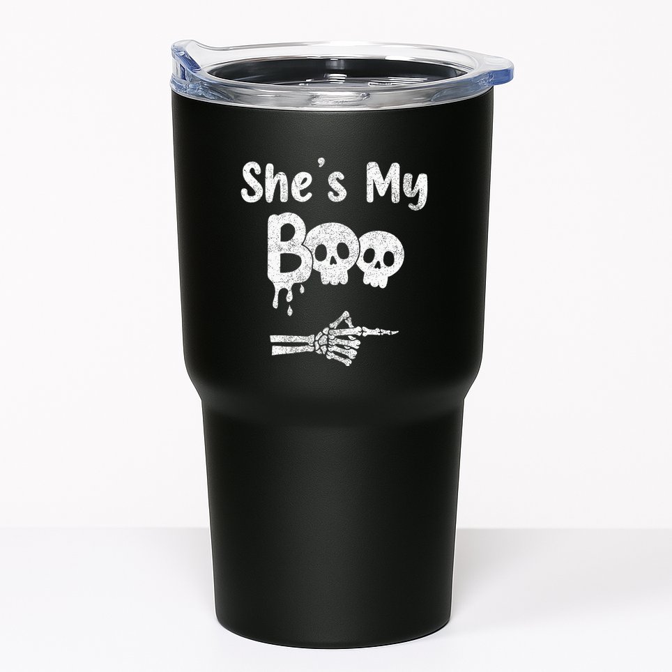 Matching Halloween Pajama Couples She’S My Boo Skull Face Tumbler