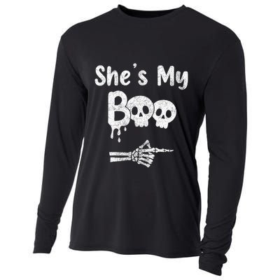 Matching Halloween Pajama Couples She’S My Boo Skull Face Cooling Performance Long Sleeve Crew