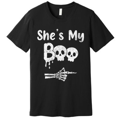 Matching Halloween Pajama Couples She’S My Boo Skull Face Premium T-Shirt