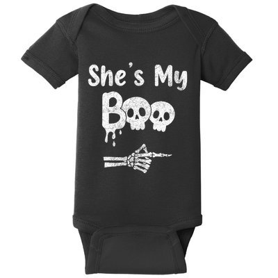 Matching Halloween Pajama Couples She’S My Boo Skull Face Baby Bodysuit