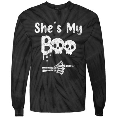 Matching Halloween Pajama Couples She’S My Boo Skull Face Tie-Dye Long Sleeve Shirt