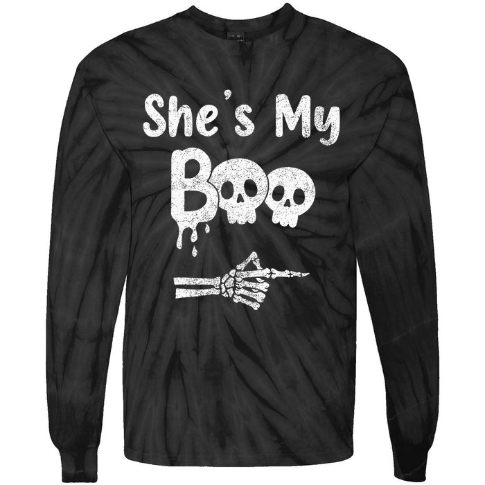 Matching Halloween Pajama Couples She’S My Boo Skull Face Tie-Dye Long Sleeve Shirt