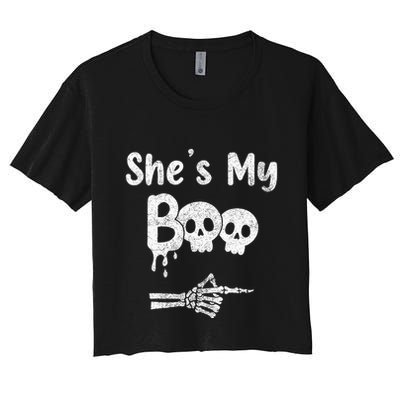 Matching Halloween Pajama Couples She’S My Boo Skull Face Crop Top